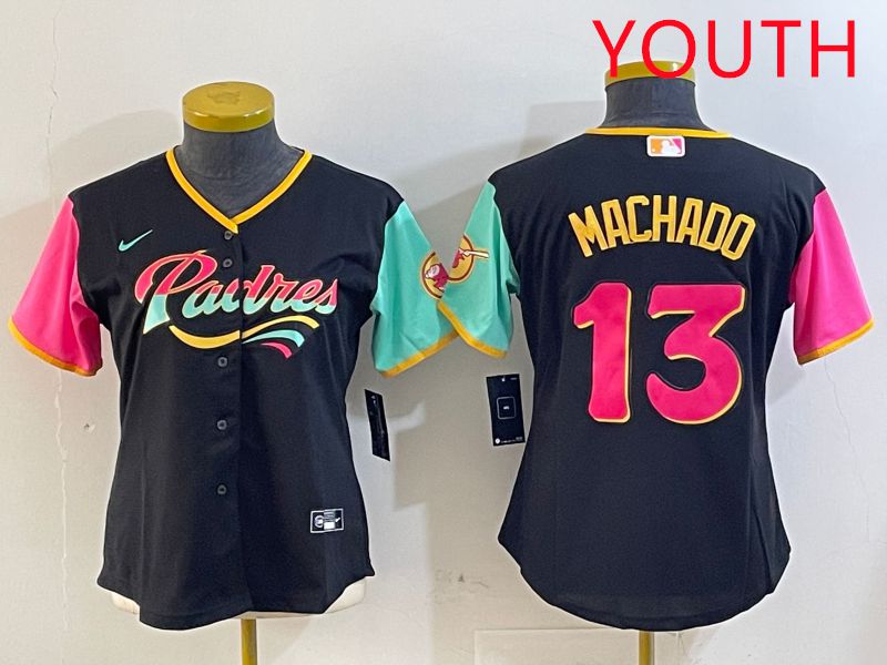 Youth San Diego Padres #13 Machado Black City Edition 2025 Nike MLB Jersey style 1